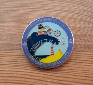 Tyne Phoenix M.C.C. Sand Dancers Rally 2010. Enamel badge. Motorcycle Club.