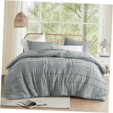 Blue/Grey Twin Size Comforter Set - 2 Piece Pintuck Twin/Twin XL Blue Grey