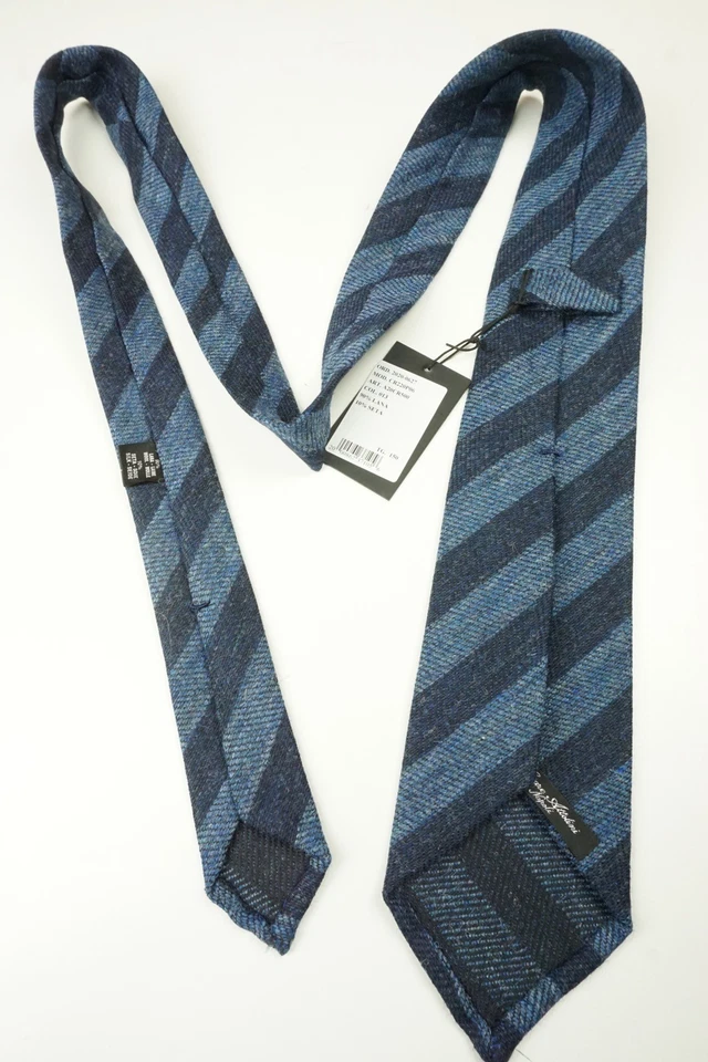 Corbata Tejida Cesare Attolini Azul Oscuro Océano Rayas Mezcla Lana TOTALMENTE NUEVA Foto 4 de 4