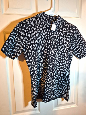 Michael Michael Kors Black/White Animal Print Knit Top, Short Sleeve, S
