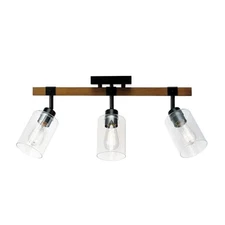 Austin 2 ft. 3-Light Faux Wood Fixed Track Black Accents Clear Glass Shades