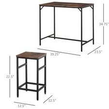 5-Piece Industrial Dining Table Set, Bar Table  4 Stools Set, Space Saving