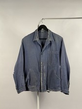 French chore Vintage 1950s Blue Moleskin Faded Distressed Work Jackat Sz M