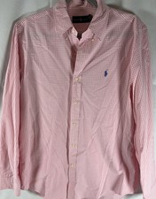 Ralph Lauren Shirt Men's M Pink Long Sleeve Gingham Button Down Blue Pony