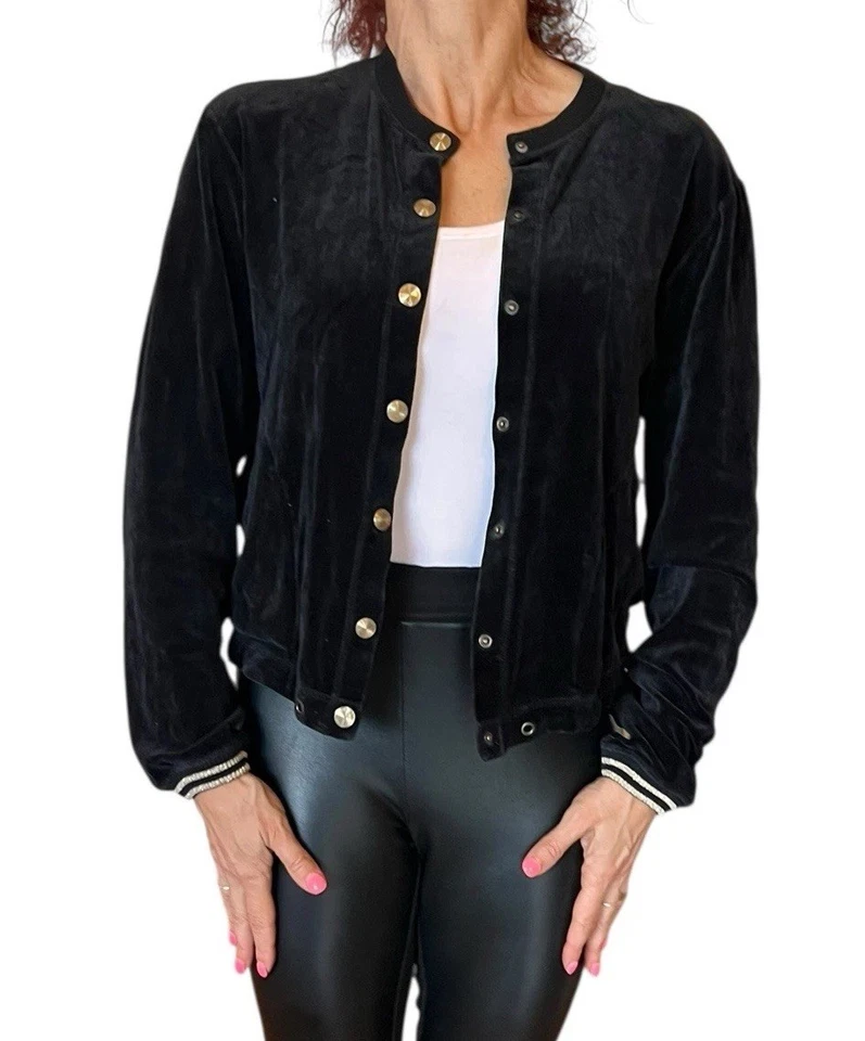 CHAQUETA BOMBER VINTAGE SONIA RYKIEL PARÍS FRANCIA TERCIOPELO NEGRO RIBETE DORADO S Foto 3 de 4