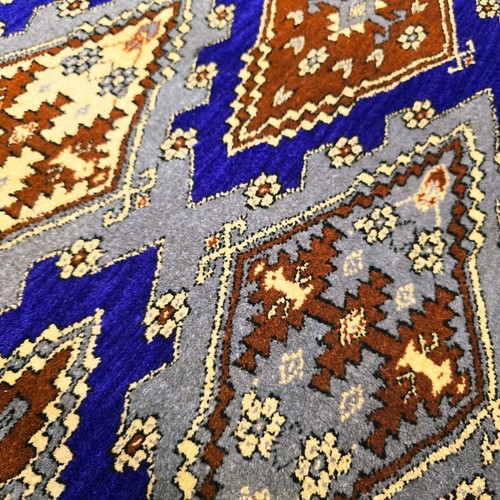 Handmade Blue Chovdur Wool Rug 4.5x7.2 ft | 136x220 cm Oriental Turkmen Carpet - Picture 6 of 13