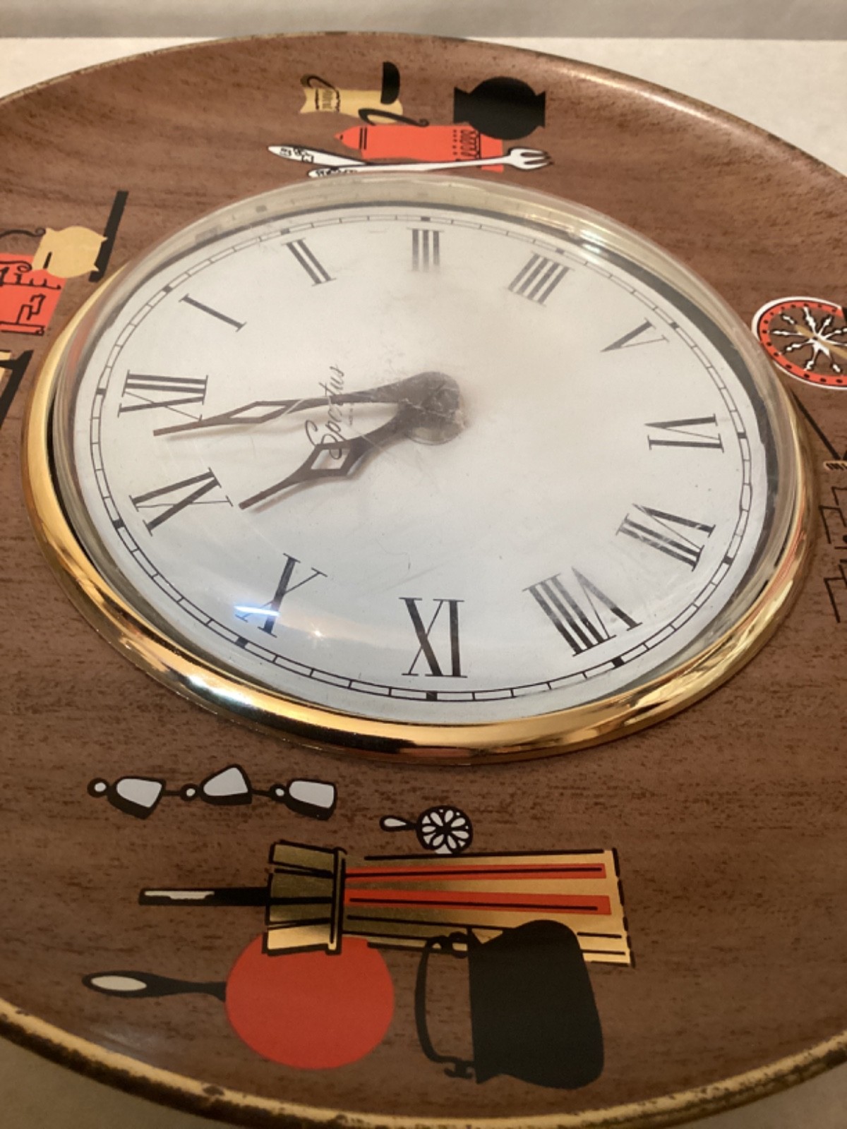 Vintage SPARTUS Kitchen Wall Clock Mid Century MCM DECOR for PARTS or REPAIR