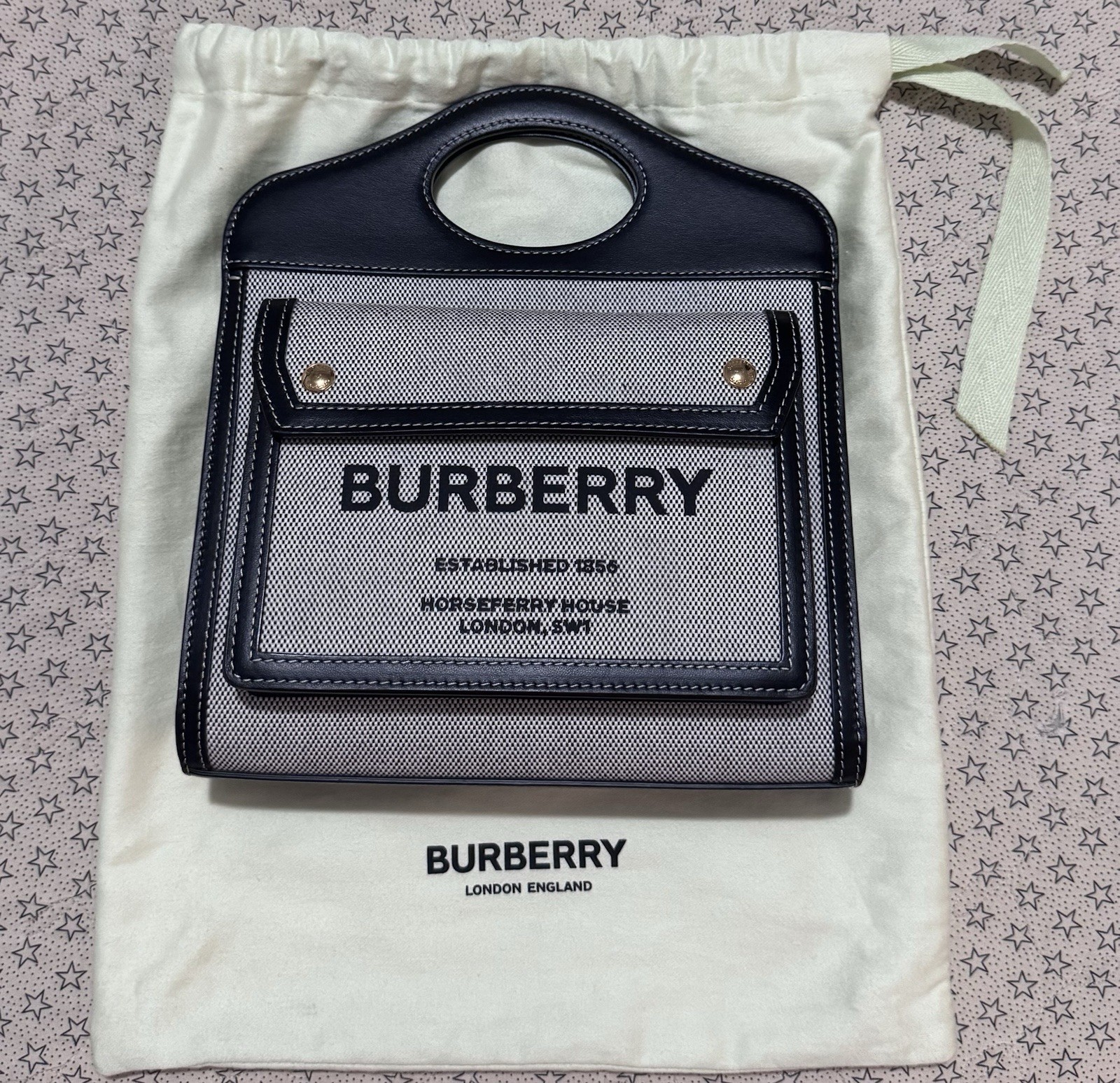 Burberry Pocket Tote Mini Gray/Black Canvas/Leather