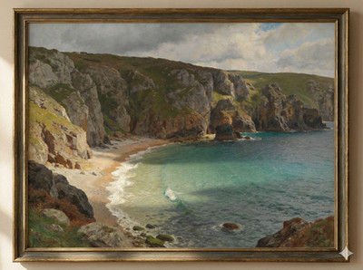 Cornish Coastal Cove Ölgemälde Meereslandschaft Wandbild Britische Küste Druck