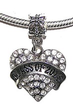 GRADUATION CHARM CLASS OF 2018 WHITE CRYSTAL HEART DANGLE Fits European Bracelet