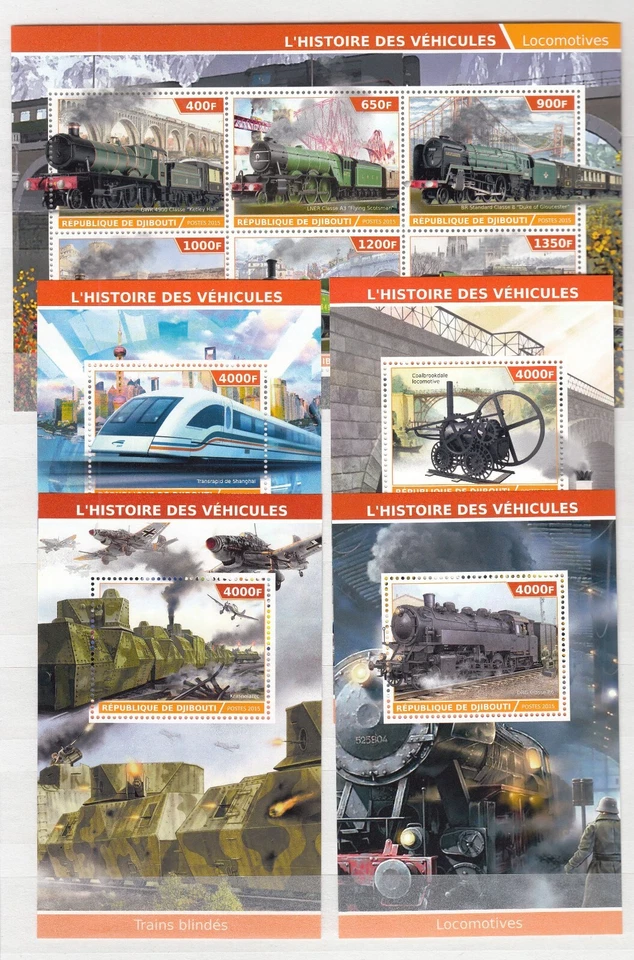 PK23366/DJIBOUTI - TRENES - 2015 COMO NUEVO SELECCIÓN DE BLOQUES MNH Foto 2 de 2