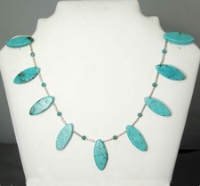 Turquoise 41 cm Sterling Silver Necklace.  Marquise Shaped Beads. New w/out Tags