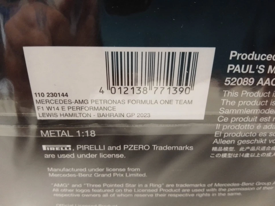 Minichamps Mercedes AMG W14 #44 Lewis Hamilton Bahrain GP 2023 1/18 110230144 - Immagine 4 di 4