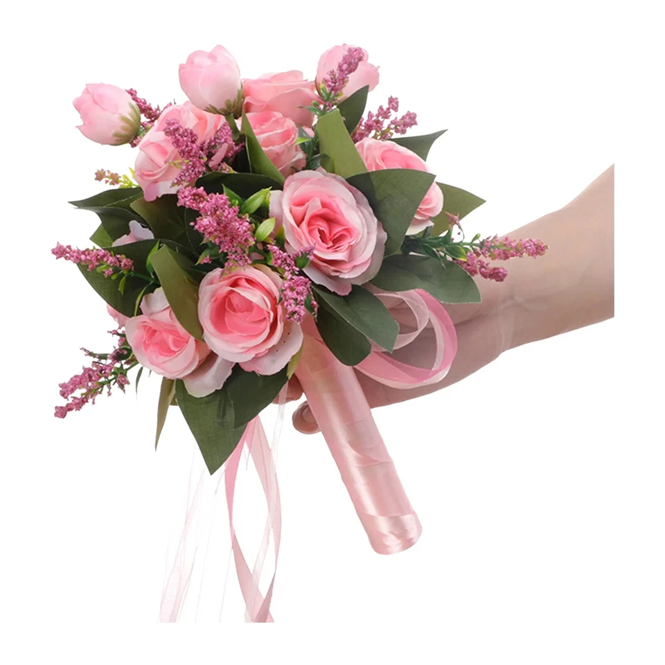 Champagne White Rose Wedding Bouquet for Bride Artificial Flower Bridal Bouquet - Image 3 of 4