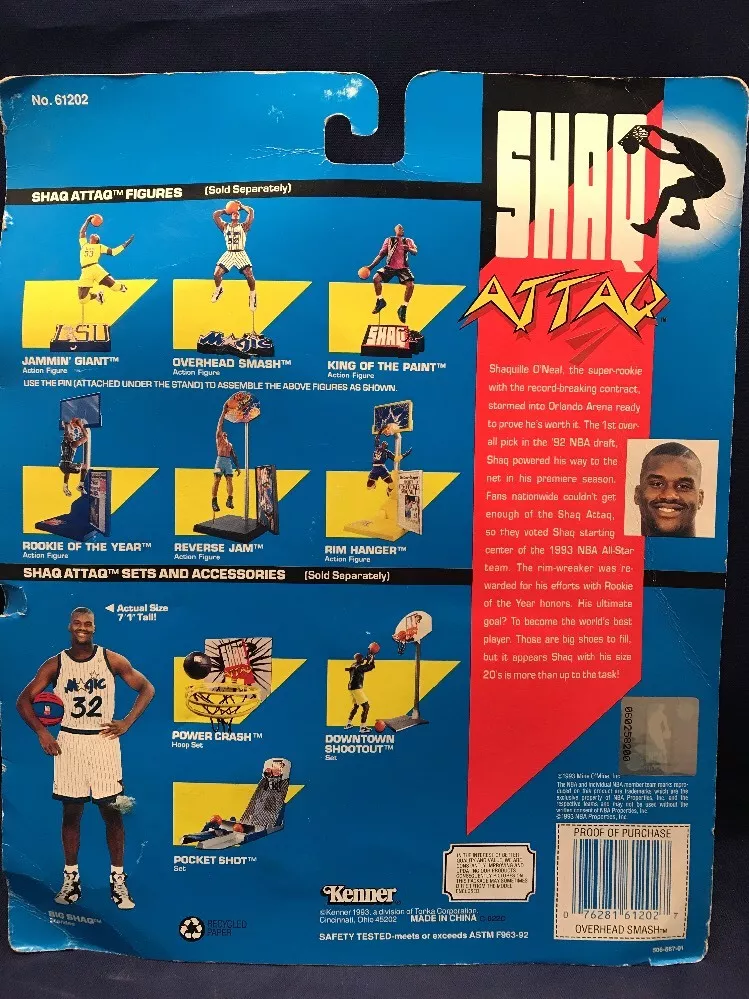 1993 Shaq Attaq King Of The Paint Action Figure Orlando Magic 90s toy Kenner