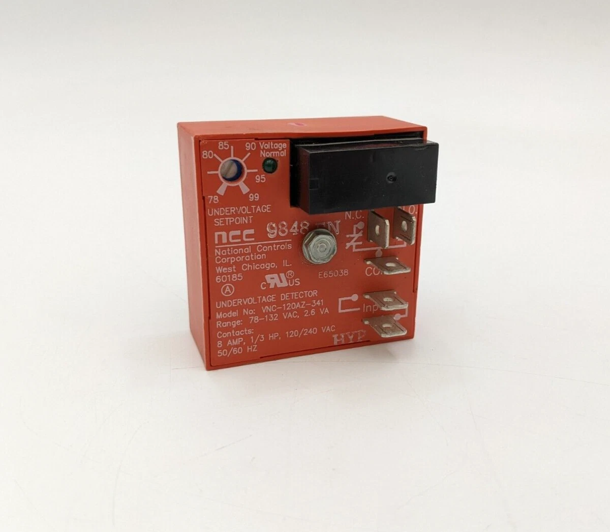 NCC VNC-120AZ-341 Undervoltage Detector Range 78-132VAC Contact 8A 1/3HP Used