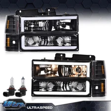 LED DRL Clear Lens Black Headlights Fit For 94-00 Chevy GMC C/K 1500 2500 3500