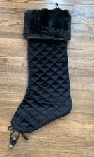 1 Black Faux Fur Quilted Bellas Villa Bacci Christmas Stocking Large 25"