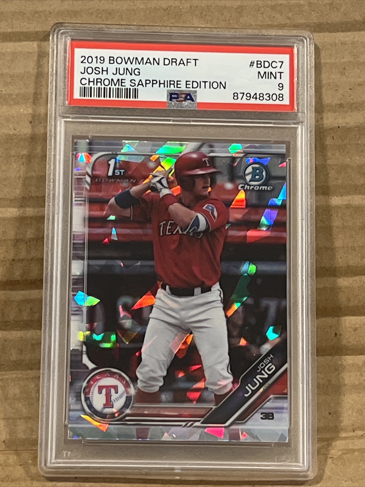 2019 Bowman Draft Josh Jung BDC7 Chrome Sapphire Edition RC PSA 9 MINT Rangers