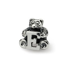 Letter E Teddy Bear Kids Bead .925 Sterling Silver Antiqued Reflection Beads