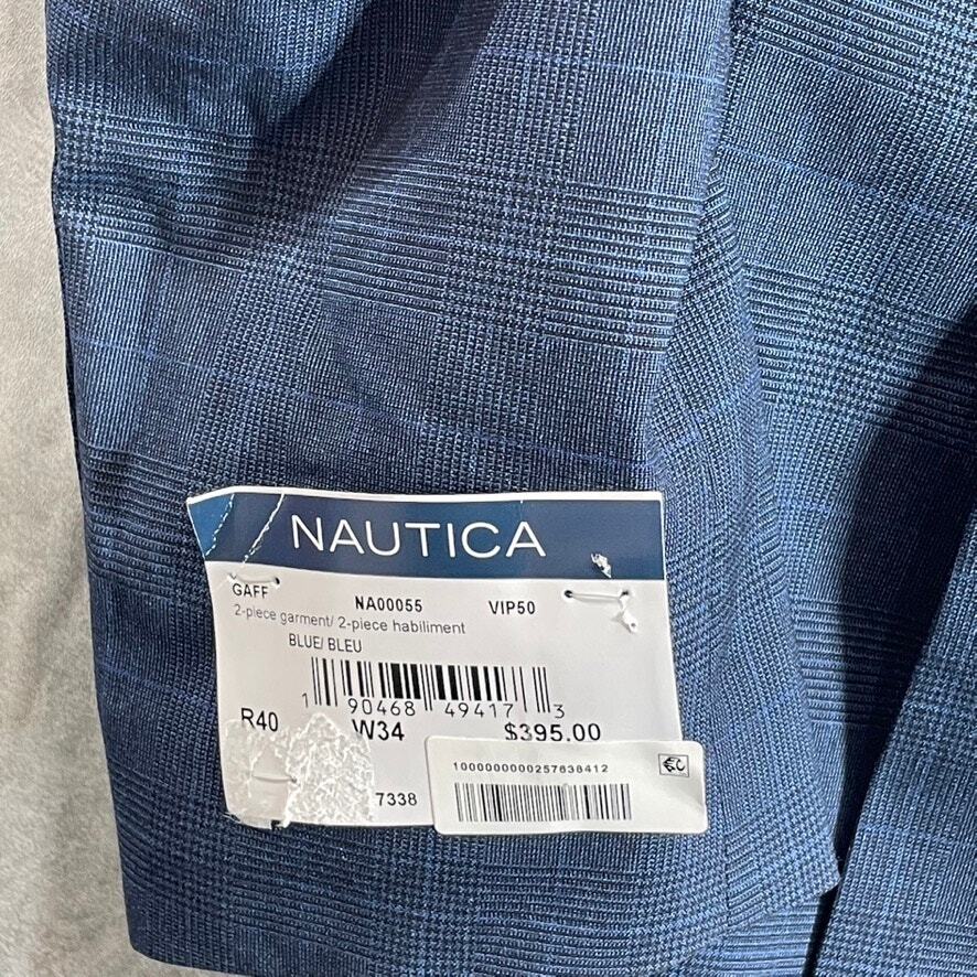 NAUTICA Men's Navy Plaid Modern-Fit Bo-Stretch Two-Button Suit Jacket SZ 40R image 10