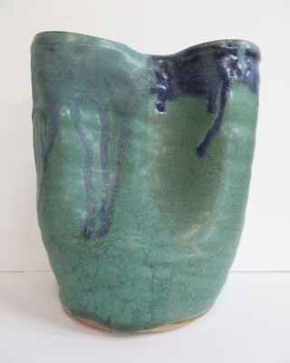 Vintage Hand Made Studio Pottery Matt Drip Double Vase Midnite Webb 1990s