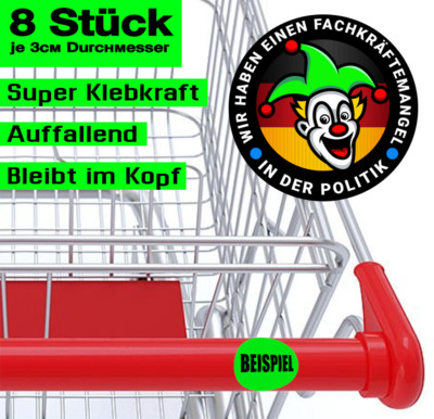 Pack of 8 Shopping Trolley Stickers 3cm Vinyl - We have a skills shortage in