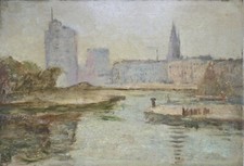 Paul Morchain Peintre de la marine Port de la Rochelle huile sur panneau 30x40cm