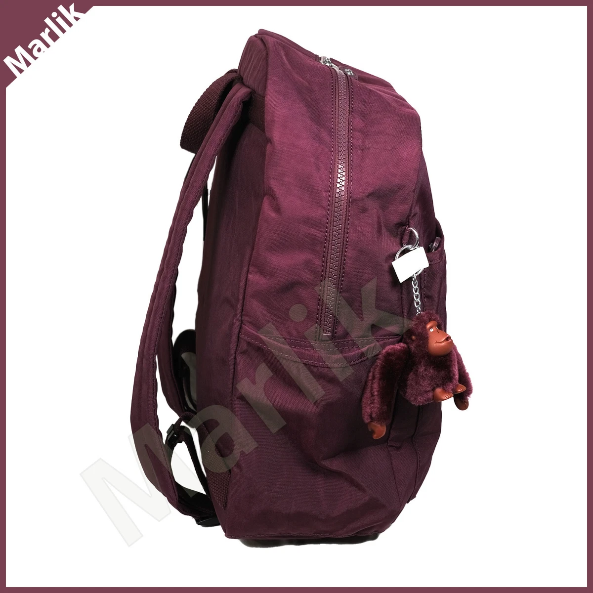 Kipling Bennett Large Backpack Dark Plum Tonal KL1208 w Monkey Keychain NWT
