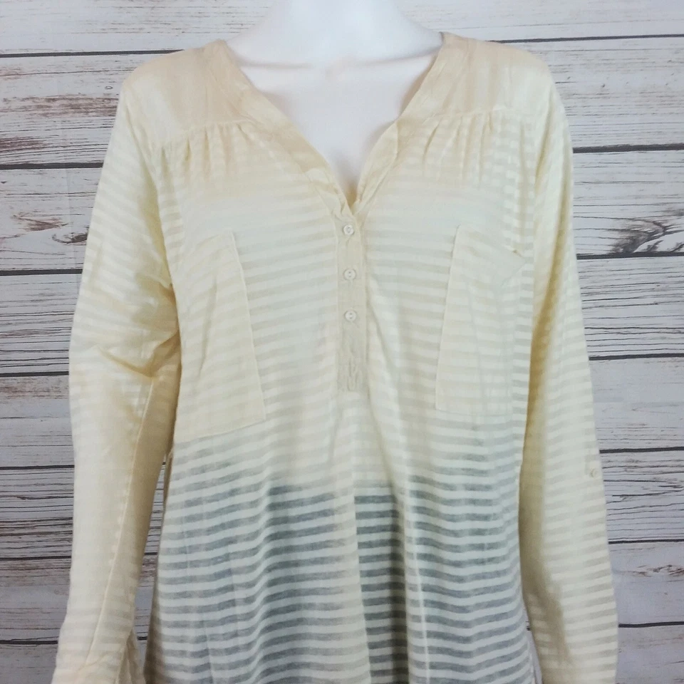 Top túnica mujer Urban Behavior Peace & Love L beige a rayas manga larga transparente  Foto 2 de 4