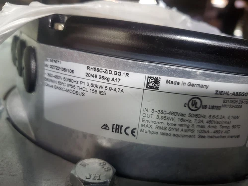 ZIEHL-ABEGG EC BLUE, RH56C-ZID.GG.IR, 3.6KW/380-480 V, 3PH, 50/60 HZ