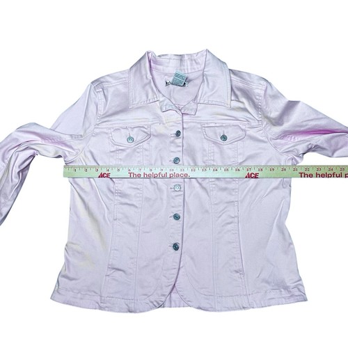 A.M.I. PINK Size XL Jean Denim Jacket Stretch Coat Button Front Collared Cotton - Picture 7 of 10