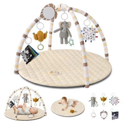 Blissful Diary Baby Play Gym Mat, Tummy Time Mat with 6 Detachable Toys for S...