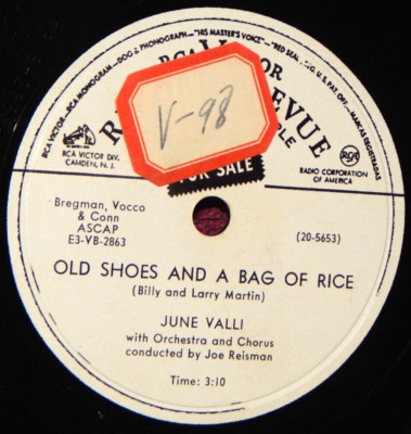 June Valli Old Shoes and a Bag of Rice PROMO 78 PLAY GRADED Fully Tested
