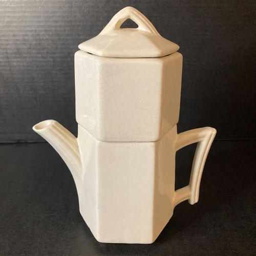 Vintage McCoy Potter Tea Pot with Infuser Ceramic Hexagonal, Coffee, Made in USA
