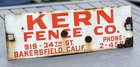 Vintage 1950's Red & White Porcelain Kern Fence Sign 12.5" x 4” Bakersfield CA