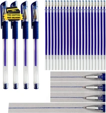 4 Heat-Erasable Fabric Pen Barrels with 20 Blue Refills for Quilting Supplies, S