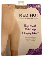 SPANX Red Hot Shaper Shorts High Waist Mid Thigh Size 5 Nude Color
