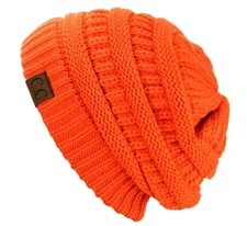 CC Beanie New Women's Knit Slouchy Thick Cap Hat Unisex Orange Comfy Cable Knit