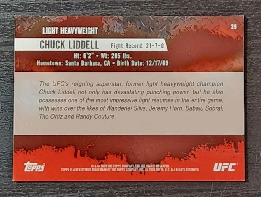 2009 Topps UFC Round 2 - Chuck Liddell - GOLD Rookie Card - RC - Rare HTF - Image 2 of 4