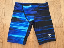 TYR Durafast Venom Boys Jammer Size 24 Blue Black Swimwear Swimsuit Bottom