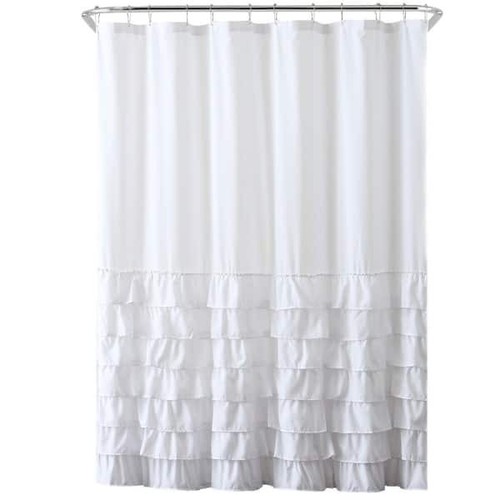 Melanie Ruffled Tier Solid 72 in. W x 72 in. L Polyester Shower Curtain White