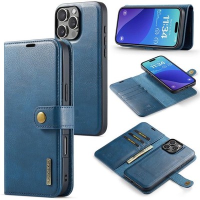 Crazy Horse DG.MING Magnetische Ledertasche für iPhone 16 Pro Blau
