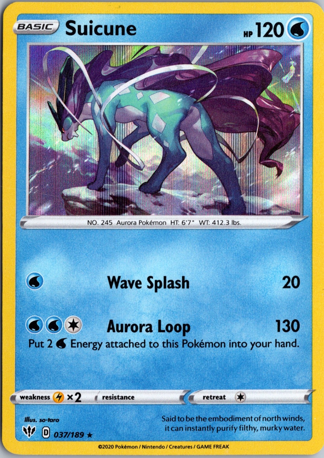 Suicune Holo Holo Rare SWSH03: Darkness Ablaze 037/189 NM