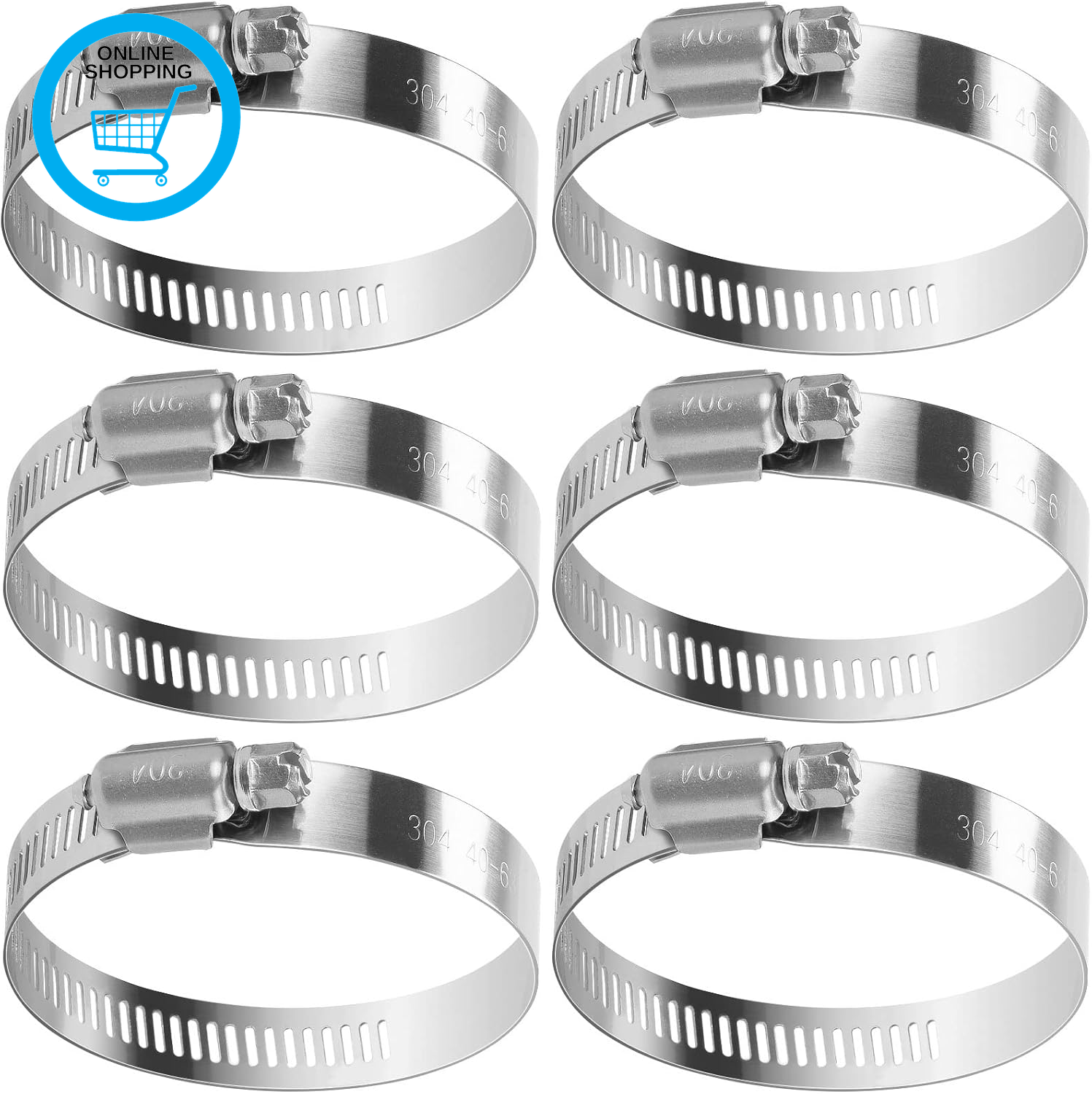 Jubilee Hose Clips 40-63Mm Stainless Steel Pipe Clamps, 6 Pack Worm Drive Hose C