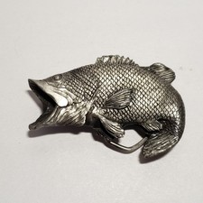 Vintage Pewter Big Mouth Bass Belt Buckle Indiana Metal Craft 1979 Fishing