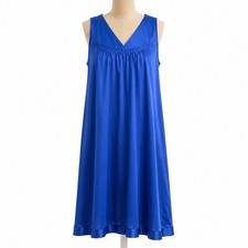 Vintage 80s Vanity Fair Lace V Neck Night Dress Size L Blue Romantic Minimalist
