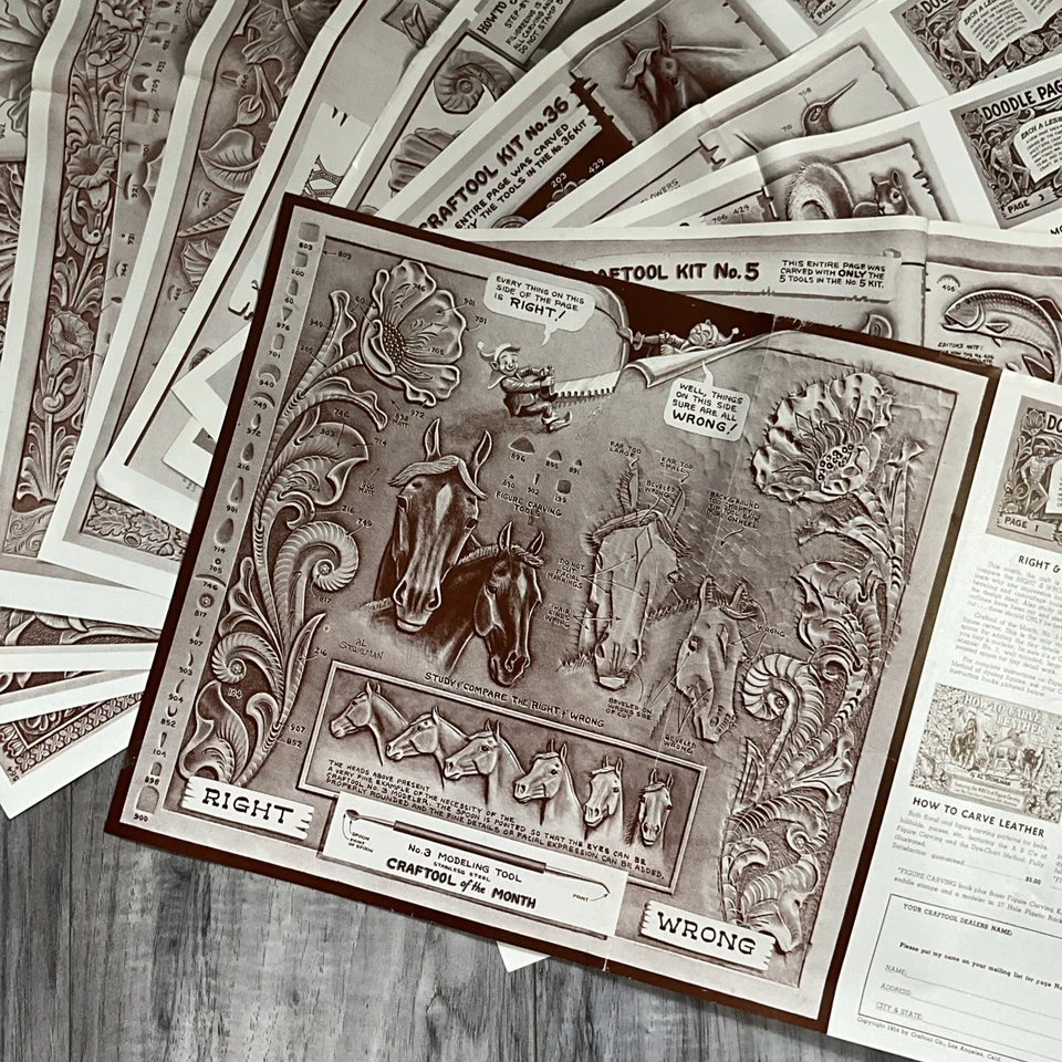 1954 Craftool Doodle Page Of The Month Complete Series 5 Leathercraft Patterns - Image 2 of 4