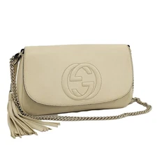 Used Gucci Soho Chain Shoulder Bag Interlocking G Leather White 536224
