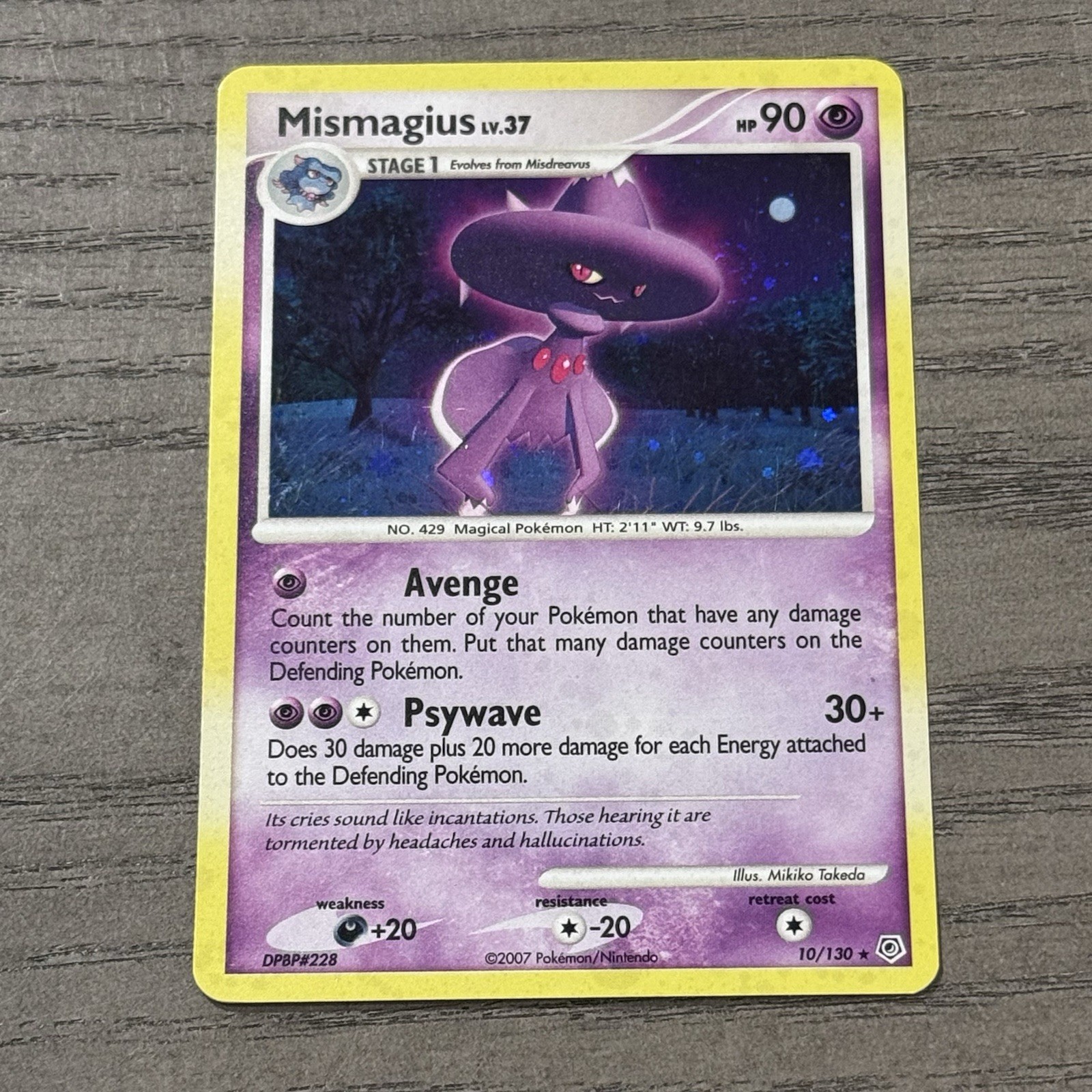 Mismagius 10/130 Holo Rare Diamond & Pearl Base Pokémon Card *Swirl Pattern*